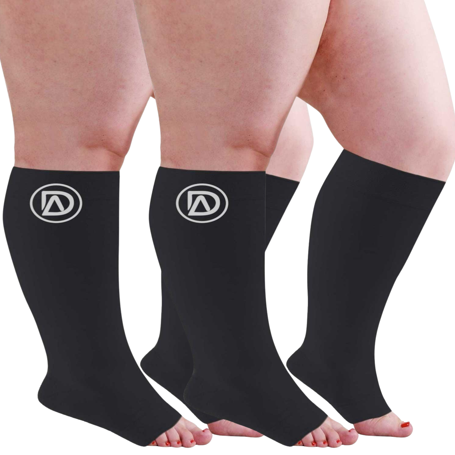 Plus Size Wide Calf Toeless Compression Socks 20–30 mmHg Multipack (2 Pairs)