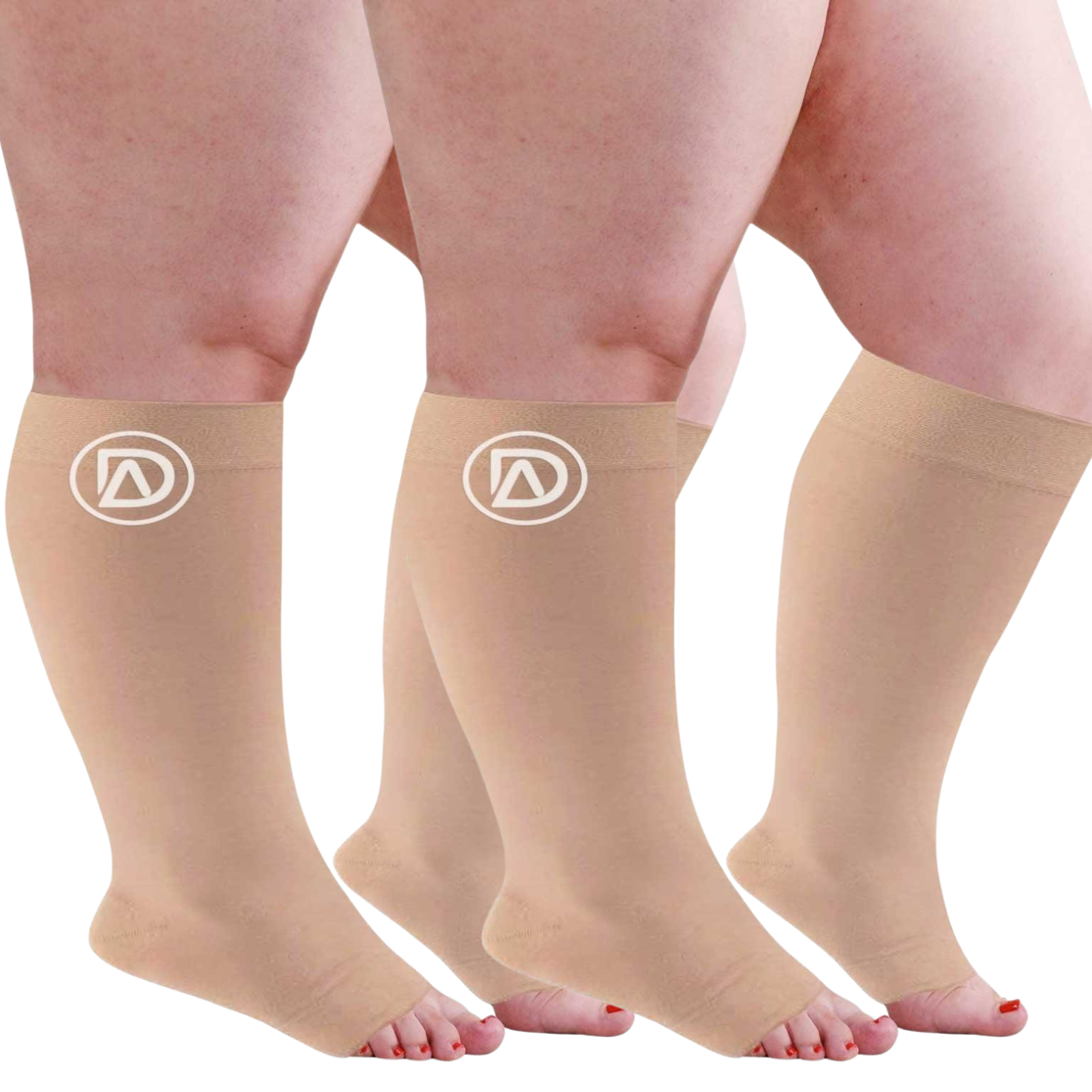 Plus Size Wide Calf Toeless Compression Socks 20–30 mmHg Multipack (2 Pairs)